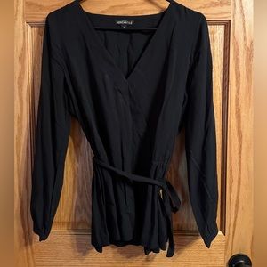 J. Crew Mercantile Tie Waist V Neck Black Light Weight Blouse size 4